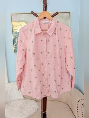 Lemon Pink & White Striped Button-Up Woman's Sz 1X